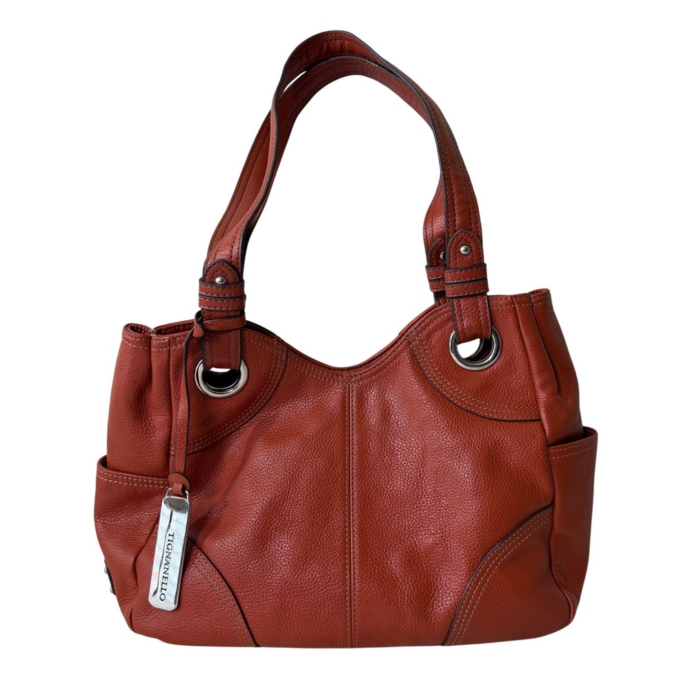 Tignanello Brown Leather Purse Shoulder Bag Burnt Orange Boho Fall Autumn Earthy